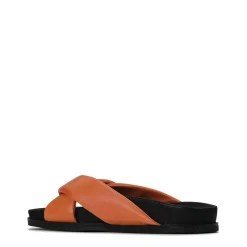 CROSS LEATHER SLIDE SANDALS><noscript><img width=