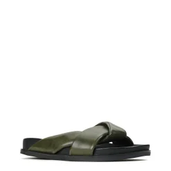 CROSS LEATHER SLIDE SANDALS><noscript><img width=