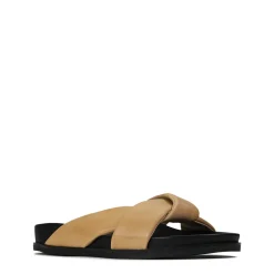 CROSS LEATHER SLIDE SANDALS><noscript><img width=