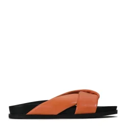 CROSS LEATHER SLIDE SANDALS><noscript><img width=