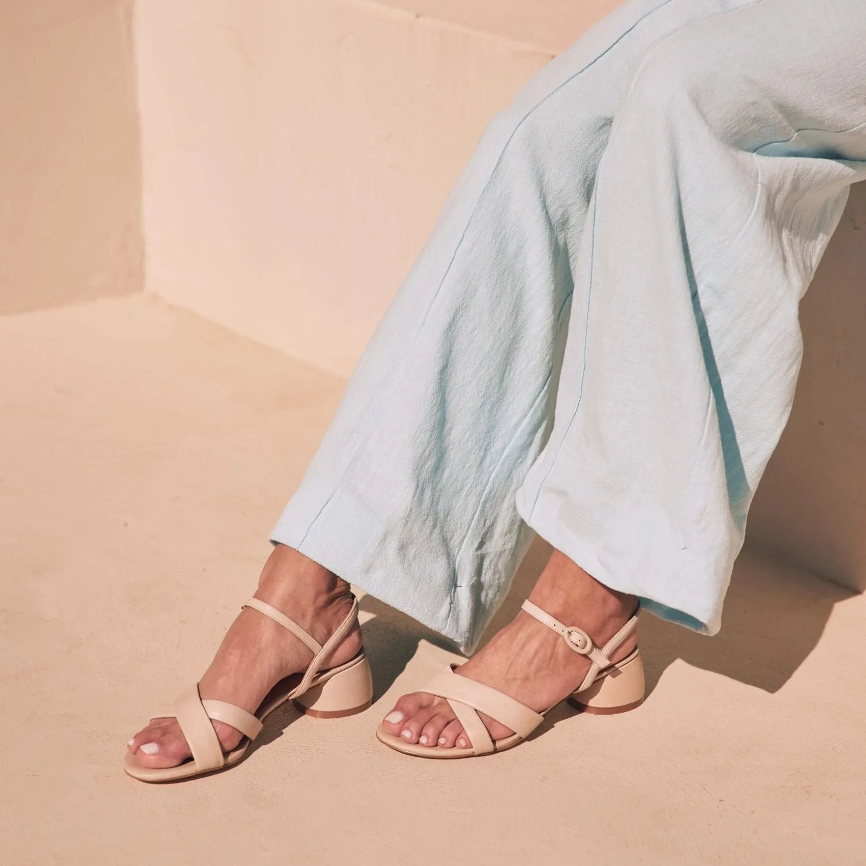 FIORA LEATHER BLOCK HEEL SANDALS>EOS Footwear Flash Sale