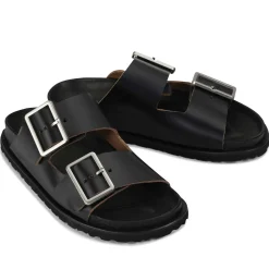 FLOREN LEATHER SLIDE SANDALS><noscript><img width=