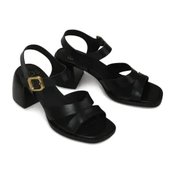 ISOKEN LEATHER BLOCK HEEL SANDALS><noscript><img width=