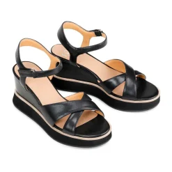 JUN LEATHER WEDGE SANDALS><noscript><img width=