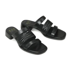 LATTICE LEATHER BLOCK HEEL SANDALS><noscript><img width=