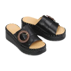 MENA LEATHR WEDGE SLIDE SANDALS><noscript><img width=