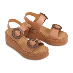 MENORCA LEATHER WEDGE SANDALS><noscript><img width=