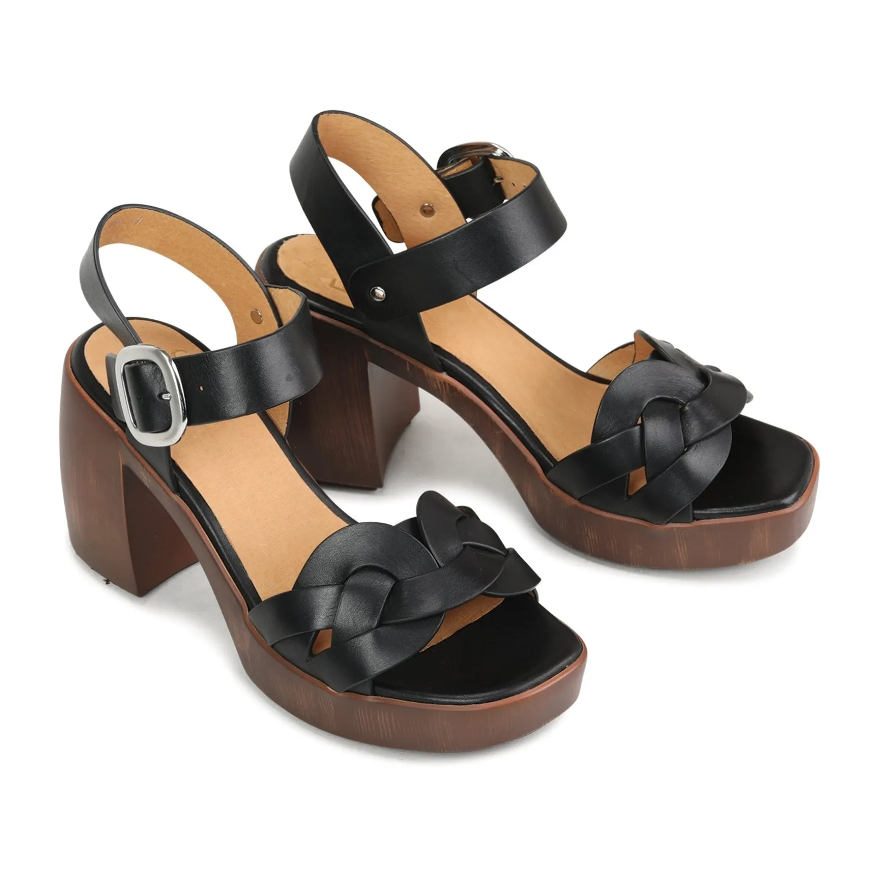 SPIRITED LEATHER BLOCK HEEL SANDALS>EOS Footwear Online