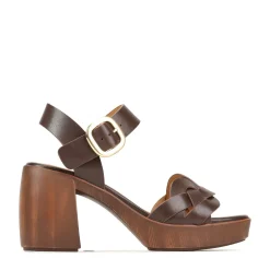SPIRITED LEATHER BLOCK HEEL SANDALS><noscript><img width=