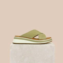 SPORT LEATHER CROSSOVER SLIDE SANDAL><noscript><img width=